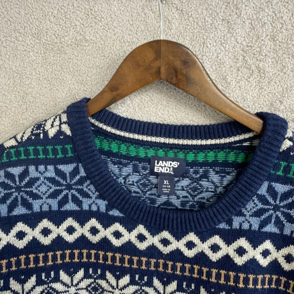 NEW Lands' End Men's XL Cotton Blend Snowflake Sweater Crewneck